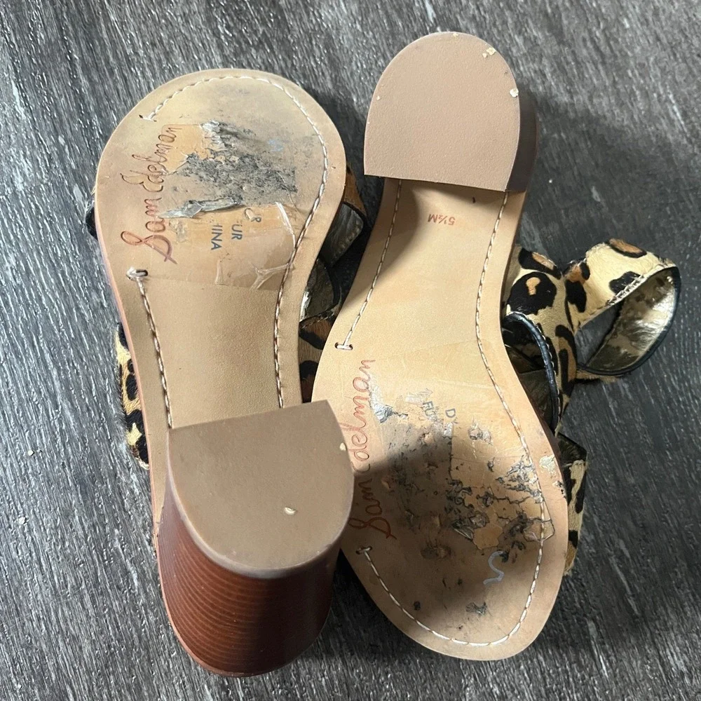 Sam Edelman Leopard Print Calf Hair Block Heel Sandals‎ Size 5.5 M